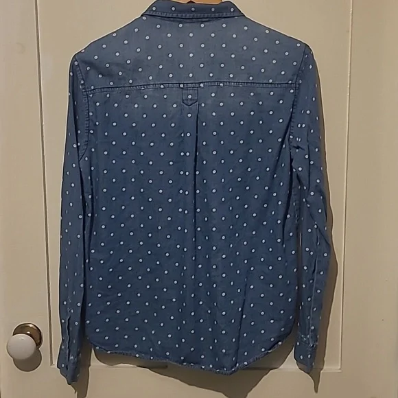 Blue Polka Dot Button-Up Shirt Denim Style - Picture 3 of 4